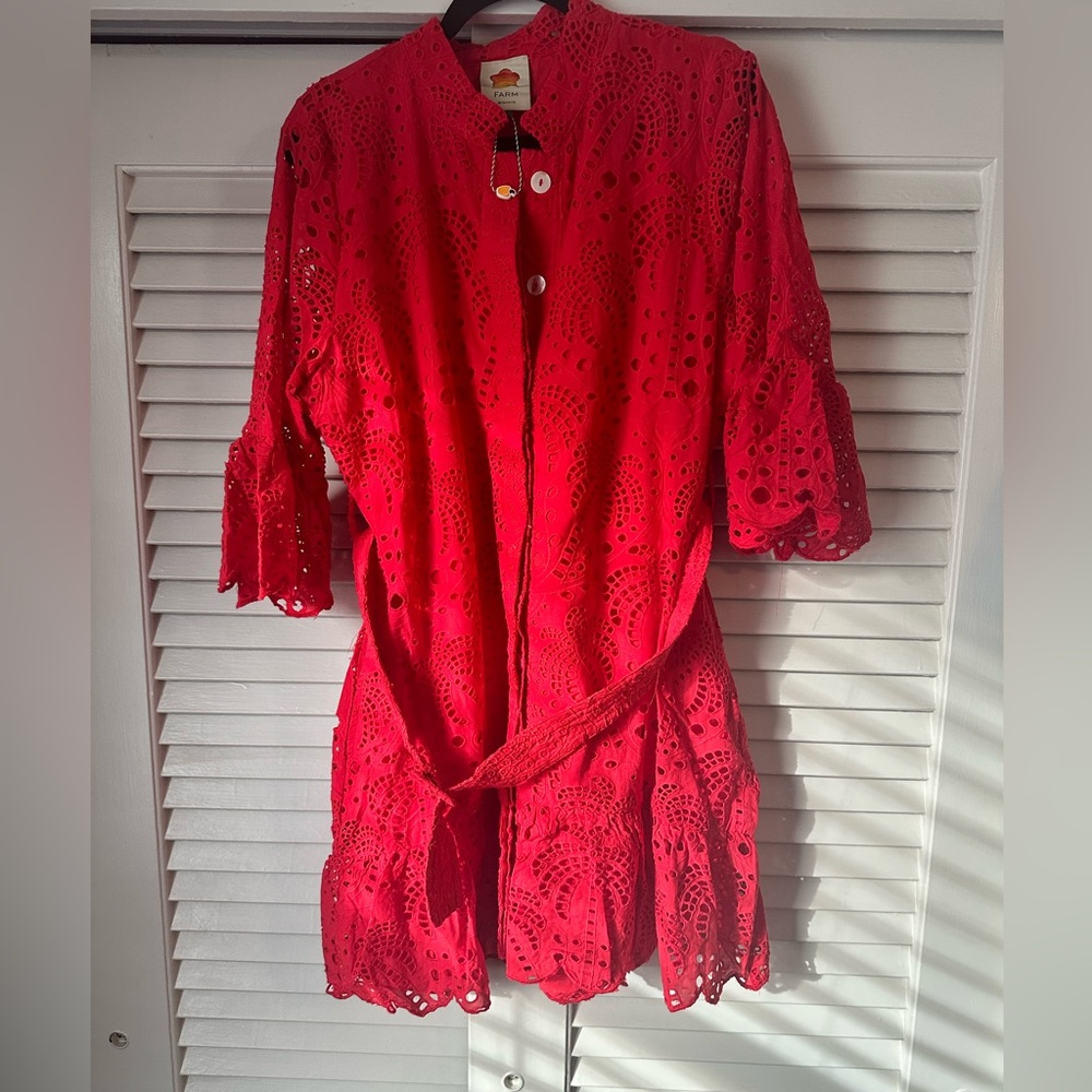 FARM Rio Red Palm Tree Mini Dress- L